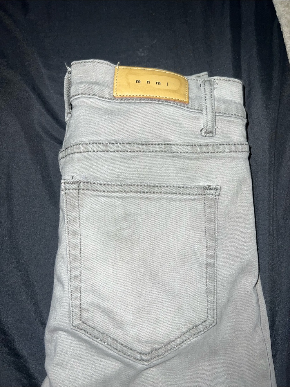 MNML Slim Men's Jeans in Light Gray with Tan Leather Patch